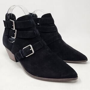 Treasure & Bond Booties Women 8.5M Walk Black Suede Buckle Stacked Heel Zip Heel